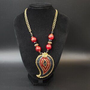 Vintage M. Jent Statement Necklace Metal & Enamel